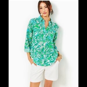 Lilly Pulitzer SEA VIEW LINEN BUTTON DOWN TOP